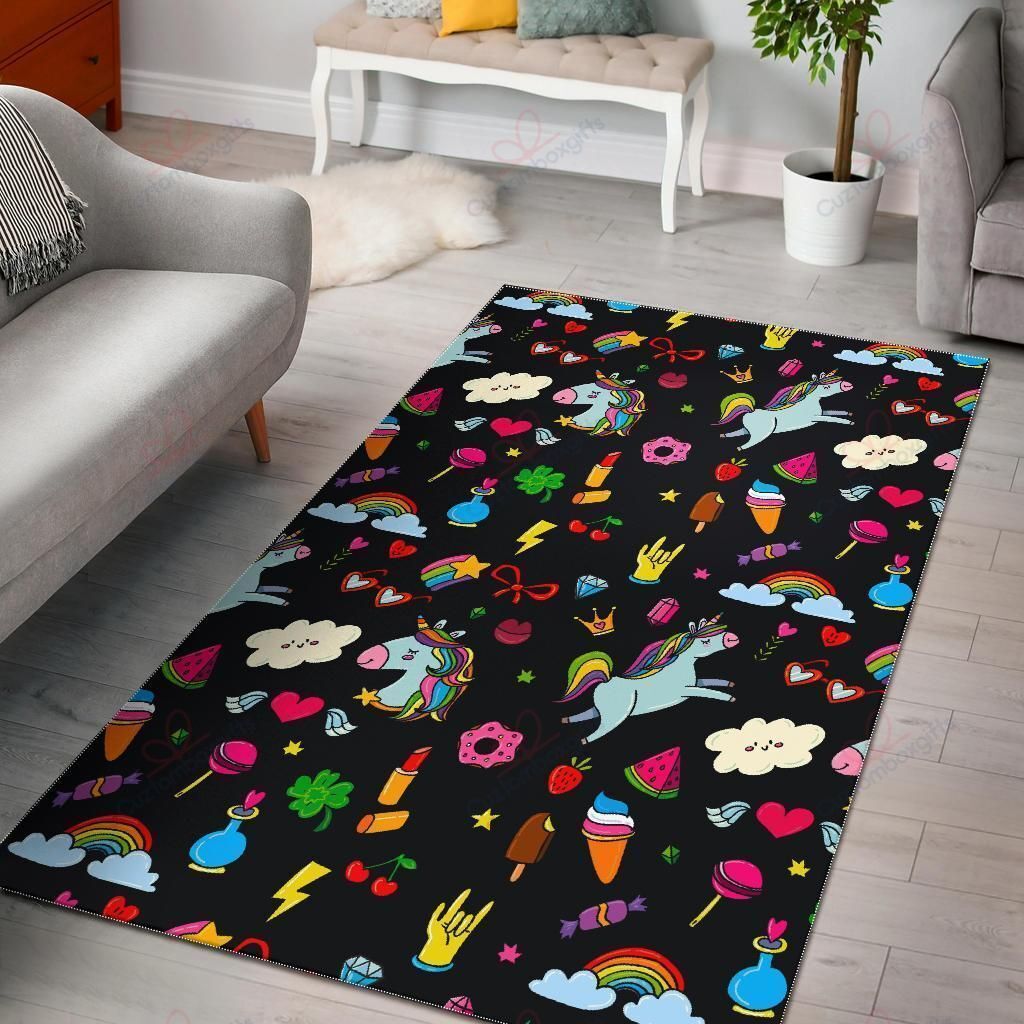 Black Girly Unicorn Pattern Rug Sport Decor Gift Floor Decor Living Room Carpet Rug Area Rug - 749f422fbf10 Black Girly Unicorn Pattern Rug Sport Decor Gift Floor Decor Living Room Carpet Rug Area Rug - 749f422fbf10