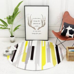 Black Grey Yellow Stripe Round Carpet Floor Rug Living Room Bedroom Decor Round Area Rug Carpet