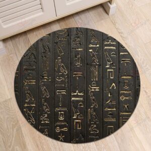 Black Hieroglyphs Wall Round Carpet Floor Rug Living Room Bedroom Decor Round Area Rug Carpet