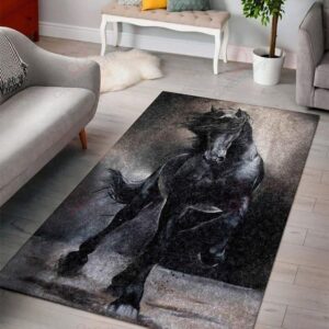 Black Horse Rug Sport Decor Gift Floor Decor Living Room Carpet Rug Area Rug - 5fedf63d0c9a