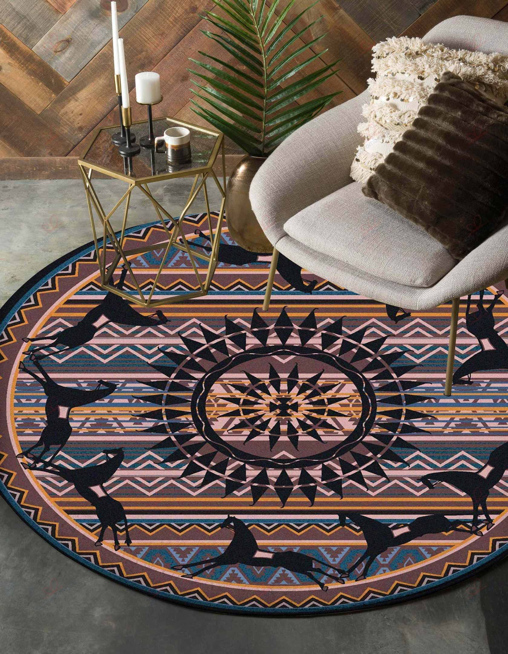 Black Horses Running Native American Pride Round Carpet Floor Rug Living Room Bedroom Decor Round Area Rug Carpet Black Horses Running Native American Pride Round Carpet Floor Rug Living Room Bedroom Decor Round Area Rug Carpet
