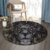 Black Lion Round Carpet Floor Rug Living Room Bedroom Decor Round Area Rug Carpet