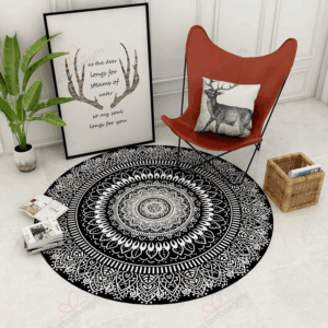 Black Mandala Round Carpet Floor Rug Living Room Bedroom Decor Round Area Rug Carpet