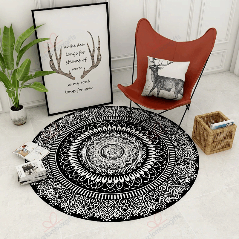 Black Mandala Round Carpet Floor Rug Living Room Bedroom Decor Round Area Rug Carpet Black Mandala Round Carpet Floor Rug Living Room Bedroom Decor Round Area Rug Carpet