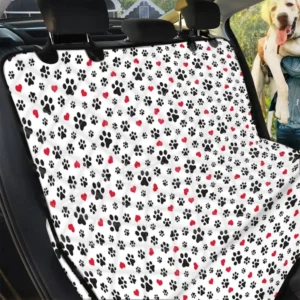Black Paw And Heart Pattern Car Back Seat Cover Dog Car Seat Covers - faec9de06130