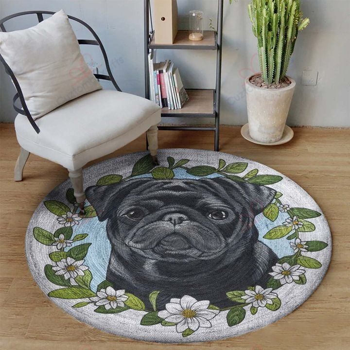 Black Pug Dog Round Carpet Floor Rug Living Room Bedroom Decor Round Area Rug Carpet Black Pug Dog Round Carpet Floor Rug Living Room Bedroom Decor Round Area Rug Carpet