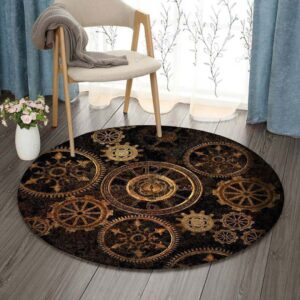 Black Steampunk Round Carpet Floor Rug Living Room Bedroom Decor Round Area Rug Carpet