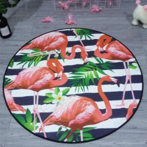 Black Stripe Round Flamingo Round Carpet Floor Rug Living Room Bedroom Decor Round Area Rug Carpet