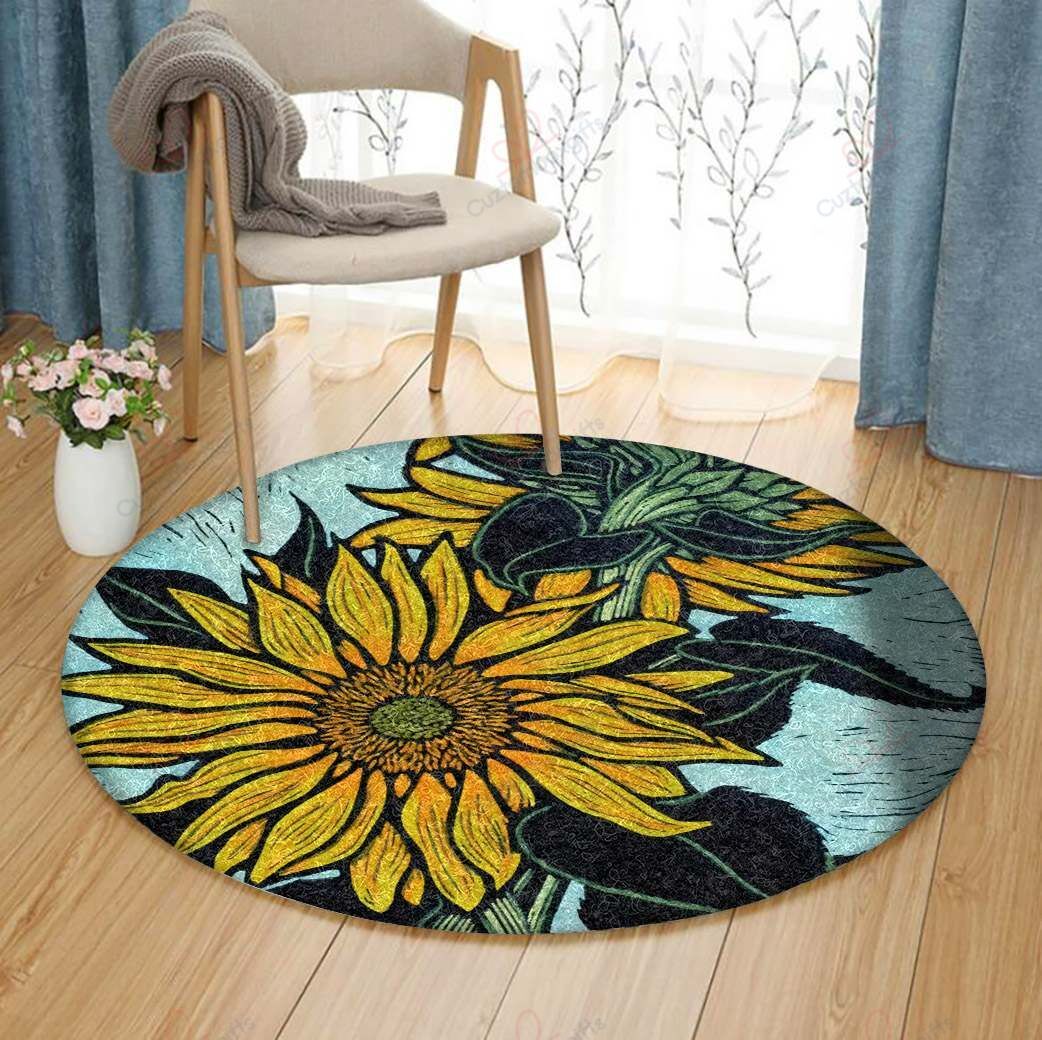 Black Sunflower Round Carpet Floor Rug Living Room Bedroom Decor Round Area Rug Carpet Black Sunflower Round Carpet Floor Rug Living Room Bedroom Decor Round Area Rug Carpet