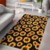 Black Sunflower Pattern Rug Sport Decor Gift Floor Decor Living Room Carpet Rug Area Rug - e96762ecdbbf