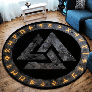 Black Viking Round Carpet Floor Rug Living Room Bedroom Decor Round Area Rug Carpet