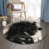 Black War Horse Round Carpet Floor Rug Living Room Bedroom Decor Round Area Rug Carpet