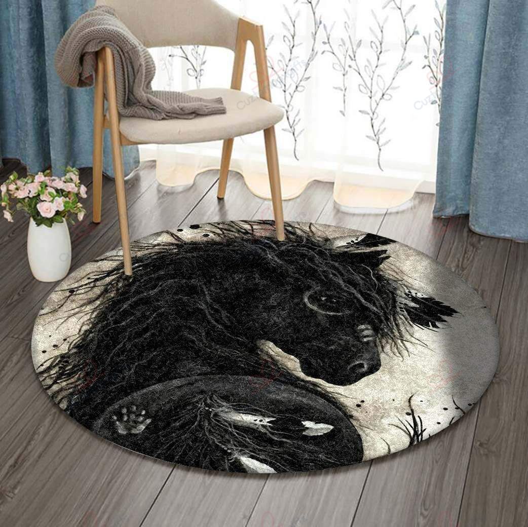 Black War Horse Round Carpet Floor Rug Living Room Bedroom Decor Round Area Rug Carpet Black War Horse Round Carpet Floor Rug Living Room Bedroom Decor Round Area Rug Carpet