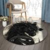 Black War Horse Round Carpet Floor Rug Living Room Bedroom Decor Round Area Rug Carpet