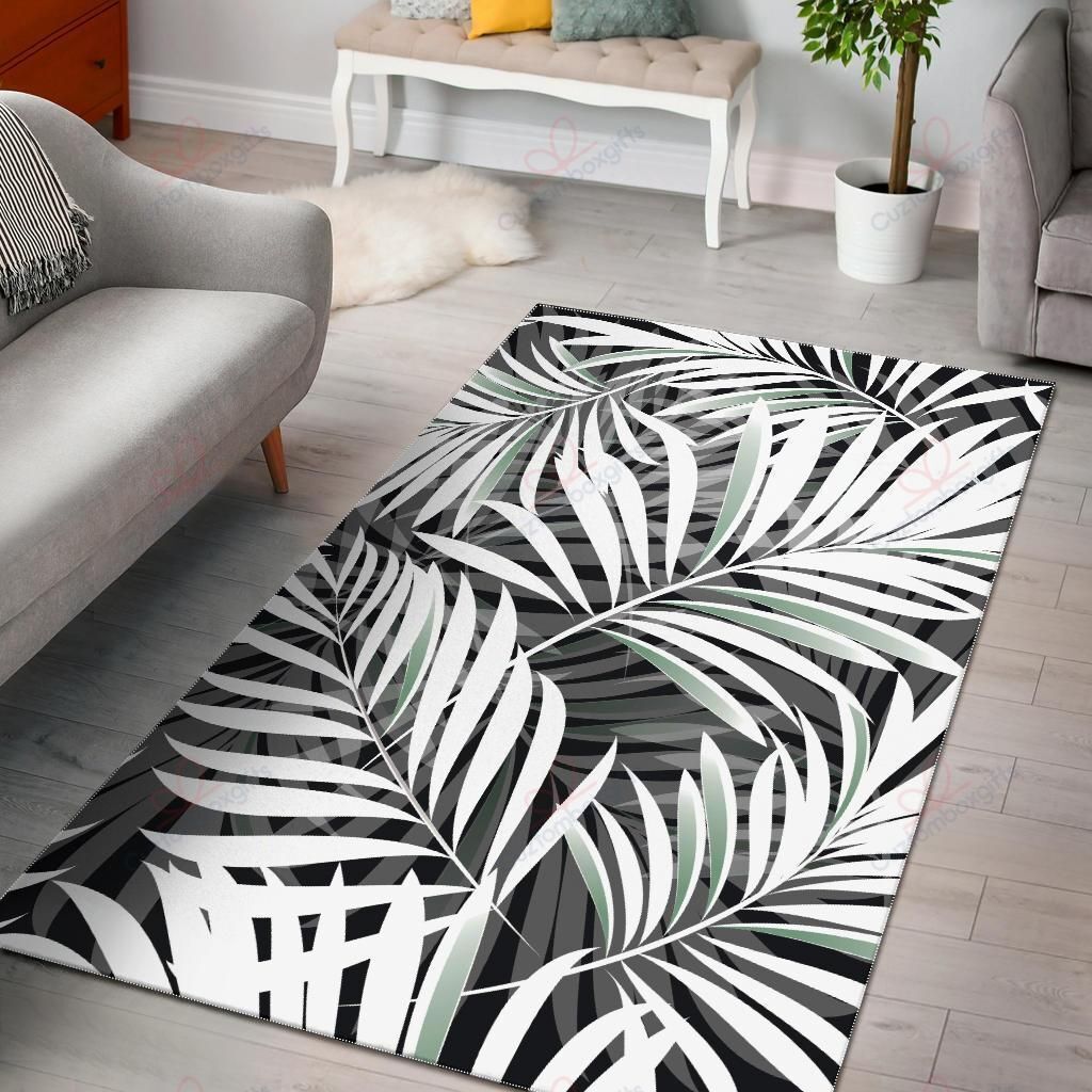 Black White Tropical Leaf Pattern Rug Sport Decor Gift Floor Decor Living Room Carpet Rug Area Rug - ec8a15bea9aa Black White Tropical Leaf Pattern Rug Sport Decor Gift Floor Decor Living Room Carpet Rug Area Rug - ec8a15bea9aa
