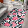 Black White Zebra Floral Pattern Rug Sport Decor Gift Floor Decor Living Room Carpet Rug Area Rug - 8721b78163fb