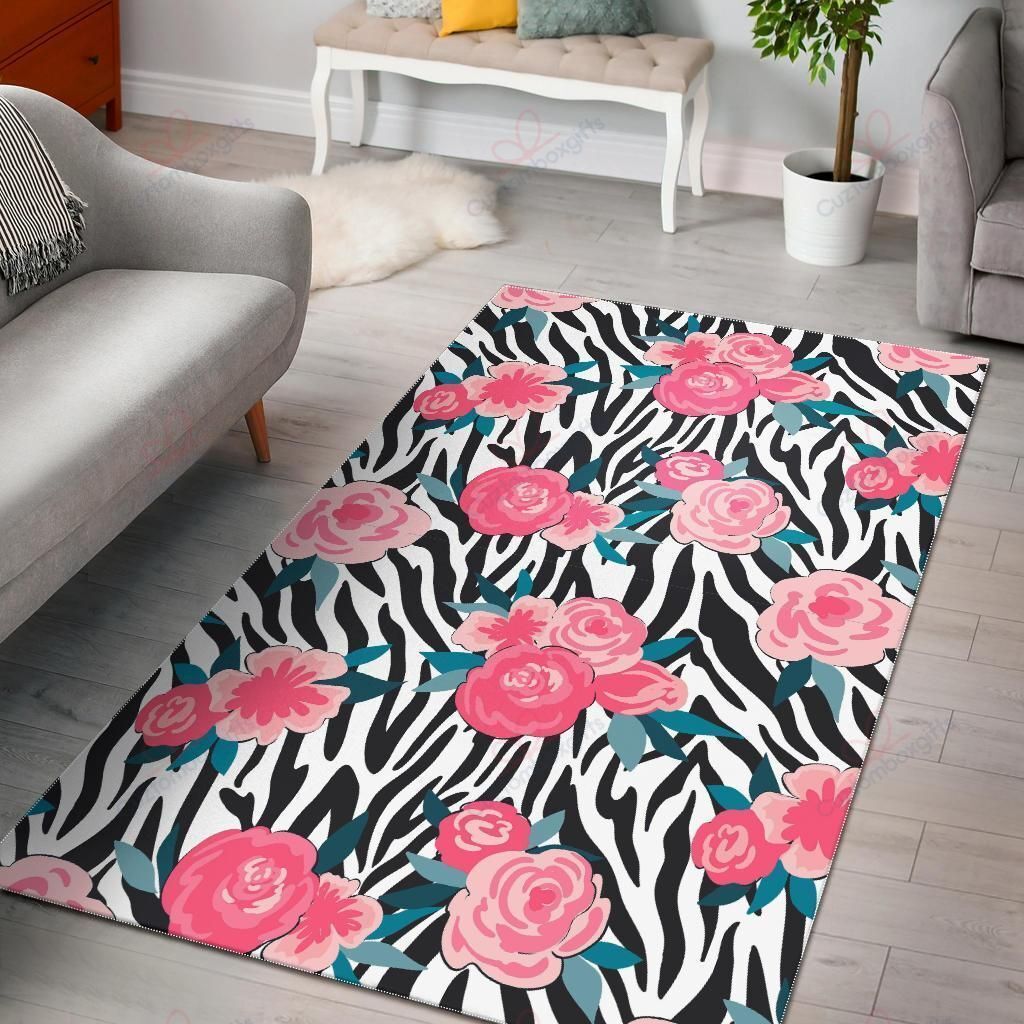 Black White Zebra Floral Pattern Rug Sport Decor Gift Floor Decor Living Room Carpet Rug Area Rug - 8721b78163fb Black White Zebra Floral Pattern Rug Sport Decor Gift Floor Decor Living Room Carpet Rug Area Rug - 8721b78163fb