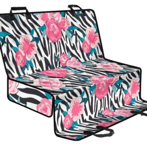 Black White Zebra Floral Pattern Print Pet Car Back Seat Cover - 5afc50a1fffc