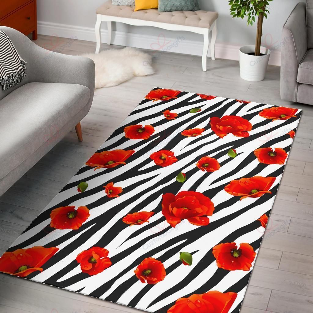 Black White Zebra Flower Pattern Rug Sport Decor Gift Floor Decor Living Room Carpet Rug Area Rug - f64a8b59274a Black White Zebra Flower Pattern Rug Sport Decor Gift Floor Decor Living Room Carpet Rug Area Rug - f64a8b59274a