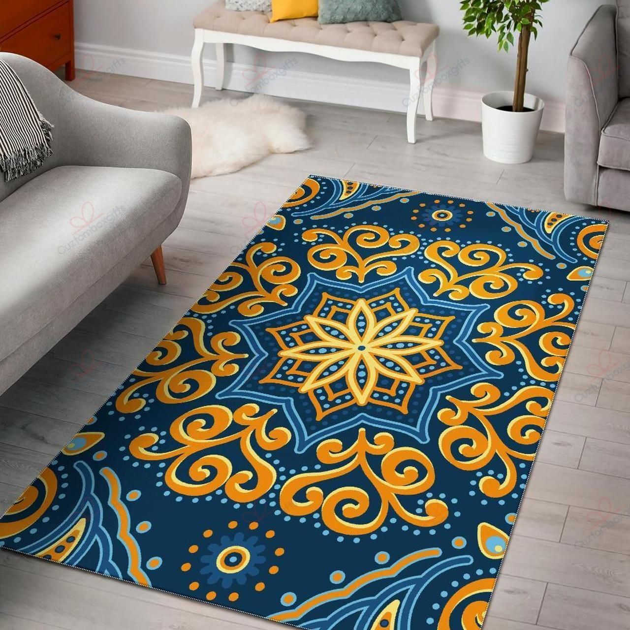 Blue And Gold Bohemian Mandala Rug Sport Decor Gift Floor Decor Living Room Carpet Rug Area Rug - 25ecca58818b Blue And Gold Bohemian Mandala Rug Sport Decor Gift Floor Decor Living Room Carpet Rug Area Rug - 25ecca58818b