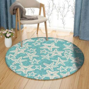 Blue And White Starfish Round Carpet Floor Rug Living Room Bedroom Decor Round Area Rug Carpet