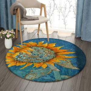 Blue And Yellow Sunflower Round Carpet Floor Rug Living Room Bedroom Decor Round Area Rug Carpet