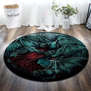 Blue Bat Round Carpet Floor Rug Living Room Bedroom Decor Round Area Rug Carpet