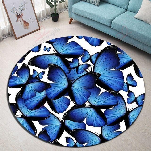 Blue Butterflies Round Carpet Floor Rug Living Room Bedroom Decor Round Area Rug Carpet Blue Butterflies Round Carpet Floor Rug Living Room Bedroom Decor Round Area Rug Carpet