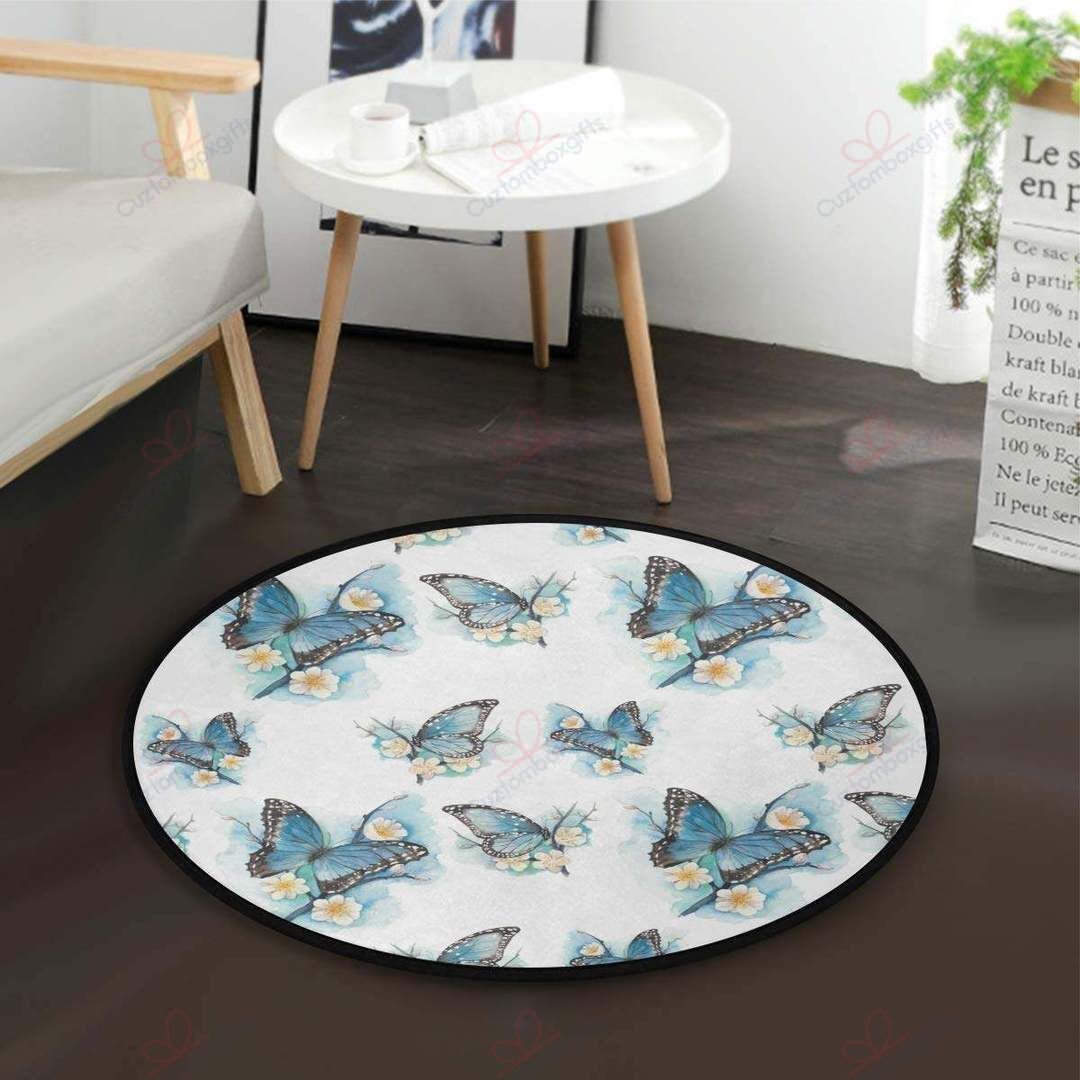 Blue Butterfly 1 Round Carpet Floor Rug Living Room Bedroom Decor Round Area Rug Carpet Blue Butterfly 1 Round Carpet Floor Rug Living Room Bedroom Decor Round Area Rug Carpet