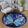 Blue Butterfly And Pink Flowers Round Carpet Floor Rug Living Room Bedroom Decor Round Area Rug Carpet