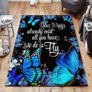 Blue Butterfly Rug Sport Decor Gift Floor Decor Living Room Carpet Rug Area Rug - ed14e699980b