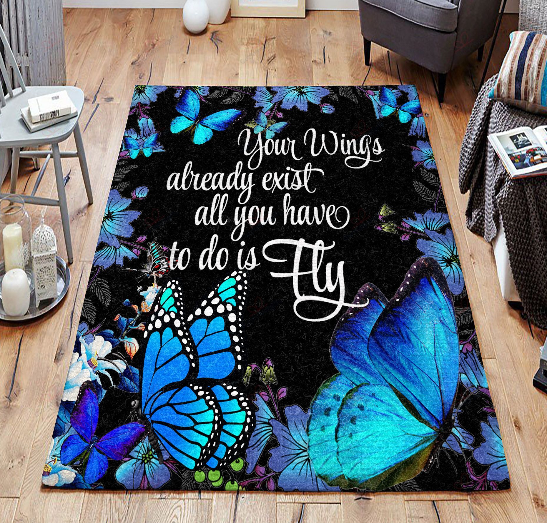 Blue Butterfly Rug Sport Decor Gift Floor Decor Living Room Carpet Rug Area Rug - ed14e699980b Blue Butterfly Rug Sport Decor Gift Floor Decor Living Room Carpet Rug Area Rug - ed14e699980b