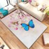 Blue Butterfly On The Peach Rug Sport Decor Gift Floor Decor Living Room Carpet Rug Area Rug - 8180672dede4