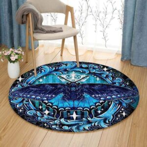 Blue Butterfly Pattern Round Carpet Floor Rug Living Room Bedroom Decor Round Area Rug Carpet