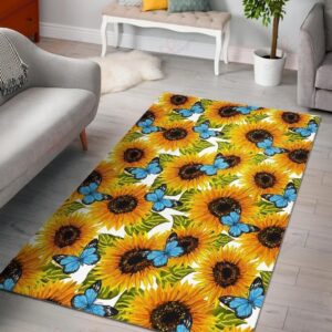 Blue Butterfly Sunflower Pattern Rug Sport Decor Gift Floor Decor Living Room Carpet Rug Area Rug - fed43e6da80b