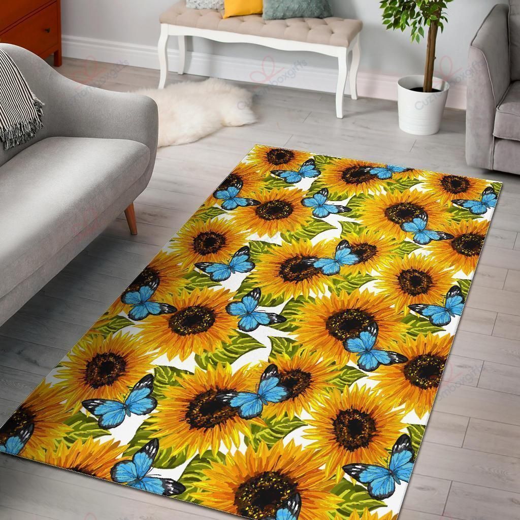 Blue Butterfly Sunflower Pattern Rug Sport Decor Gift Floor Decor Living Room Carpet Rug Area Rug - fed43e6da80b Blue Butterfly Sunflower Pattern Rug Sport Decor Gift Floor Decor Living Room Carpet Rug Area Rug - fed43e6da80b