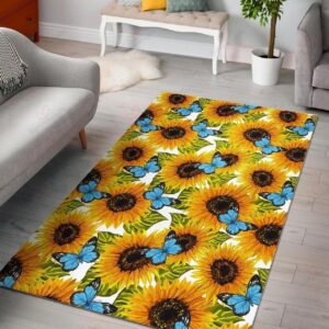 Blue Butterfly Sunflower Pattern Rug Sport Decor Gift Floor Decor Living Room Carpet Rug Area Rug - 187e2d13b869