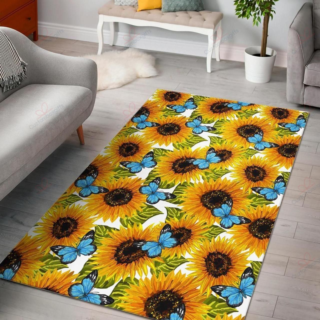 Blue Butterfly Sunflower Pattern Rug Sport Decor Gift Floor Decor Living Room Carpet Rug Area Rug - 187e2d13b869 Blue Butterfly Sunflower Pattern Rug Sport Decor Gift Floor Decor Living Room Carpet Rug Area Rug - 187e2d13b869