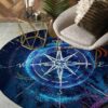 Blue Compass Round Carpet Floor Rug Living Room Bedroom Decor Round Area Rug Carpet