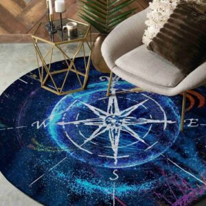 Blue Compass Round Carpet Floor Rug Living Room Bedroom Decor Round Area Rug Carpet