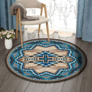 Blue Cross Native American Round Carpet Floor Rug Living Room Bedroom Decor Round Area Rug Carpet