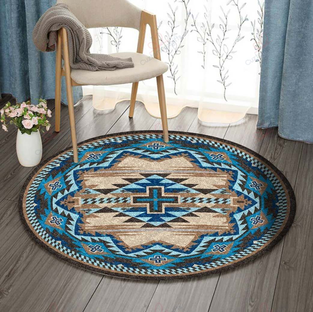 Blue Cross Native American Round Carpet Floor Rug Living Room Bedroom Decor Round Area Rug Carpet Blue Cross Native American Round Carpet Floor Rug Living Room Bedroom Decor Round Area Rug Carpet