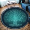 Blue Druidic Yggdrasil Tree Round Carpet Floor Rug Living Room Bedroom Decor Round Area Rug Carpet