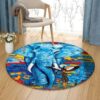 Blue Elephant Round Carpet Floor Rug Living Room Bedroom Decor Round Area Rug Carpet