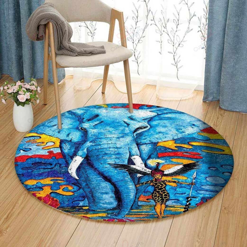 Blue Elephant Round Carpet Floor Rug Living Room Bedroom Decor Round Area Rug Carpet Blue Elephant Round Carpet Floor Rug Living Room Bedroom Decor Round Area Rug Carpet