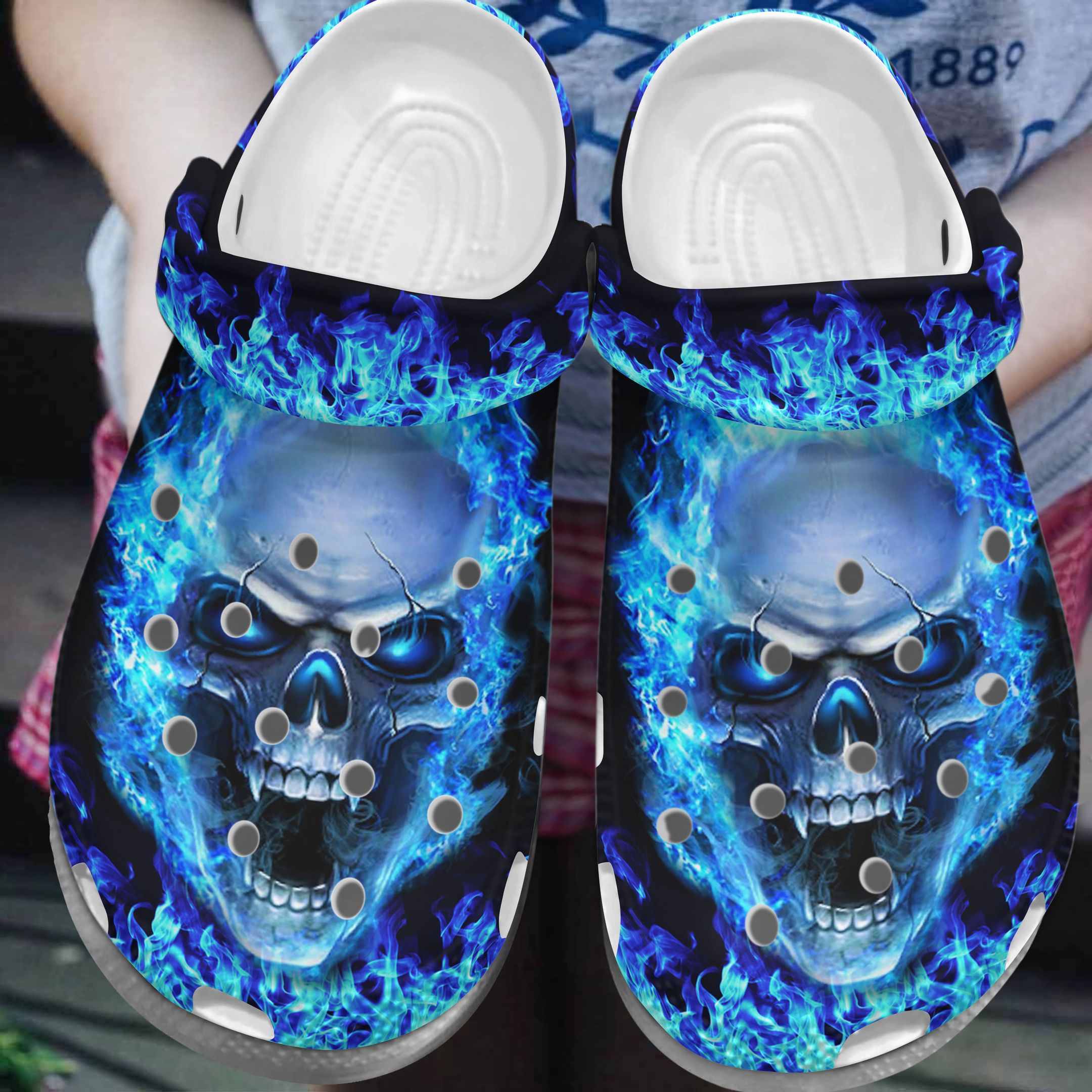 Blue Fire Skull Crocs Clog Shoes Skull Shoes Crocbland Clog Gifts For Men Son Blue Fire Skull Crocs Clog Shoes Skull Shoes Crocbland Clog Gifts For Men Son