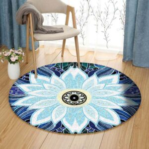 Blue Flower Round Carpet Floor Rug Living Room Bedroom Decor Round Area Rug Carpet