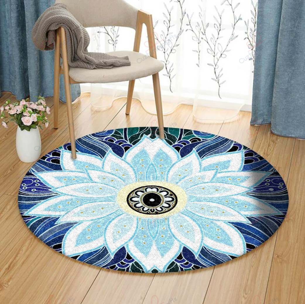 Blue Flower Round Carpet Floor Rug Living Room Bedroom Decor Round Area Rug Carpet Blue Flower Round Carpet Floor Rug Living Room Bedroom Decor Round Area Rug Carpet