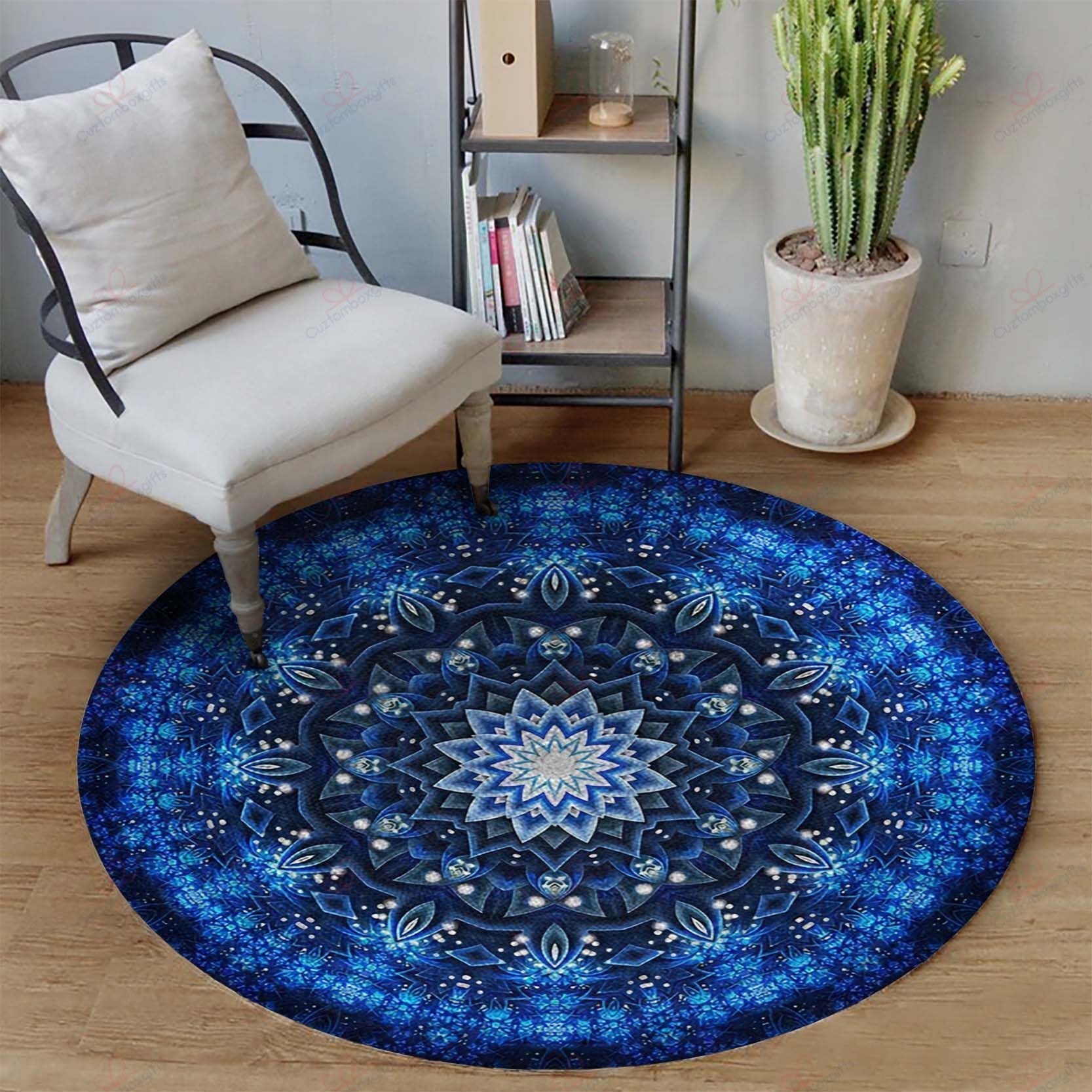 Blue Flower Round Carpet Floor Rug Living Room Bedroom Decor Round Area Rug Carpet Blue Flower Round Carpet Floor Rug Living Room Bedroom Decor Round Area Rug Carpet