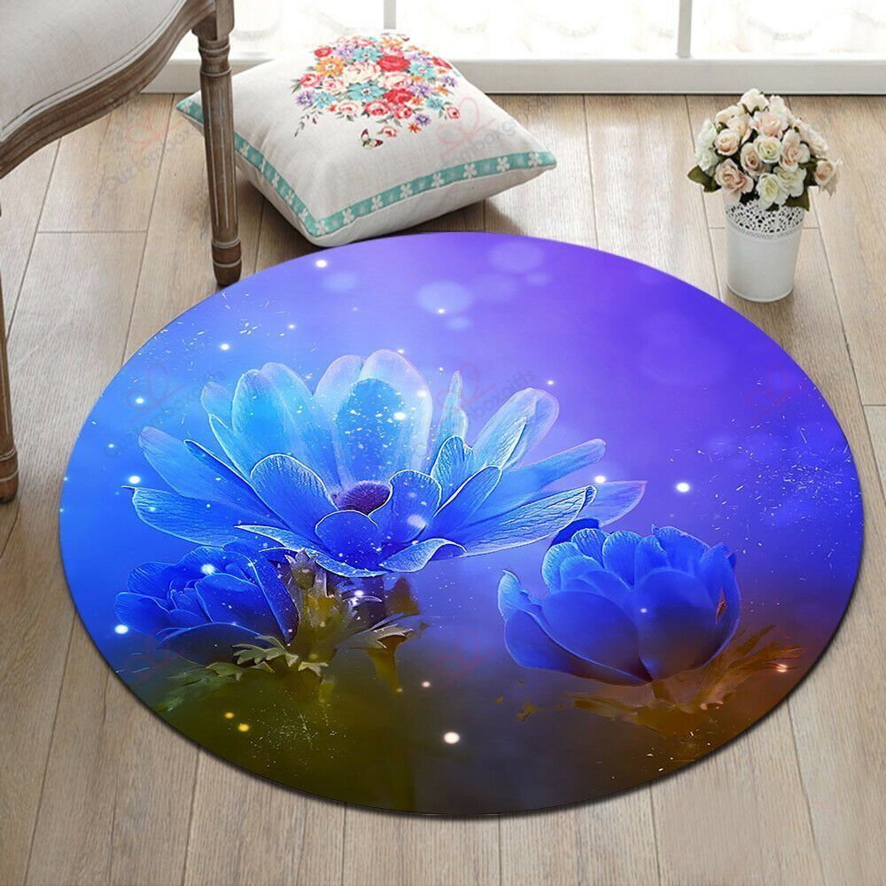 Blue Flowers Round Carpet Floor Rug Living Room Bedroom Decor Round Area Rug Carpet Blue Flowers Round Carpet Floor Rug Living Room Bedroom Decor Round Area Rug Carpet